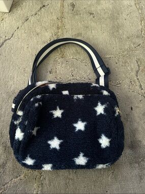 Jill Martin Navy Faux Shearling Shoulder Bag with White Star Pattern